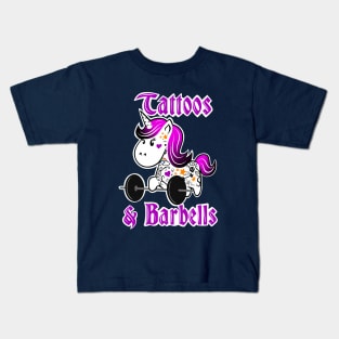 Barbell Unicorn, tattoos and barbells, fitness girl Kids T-Shirt